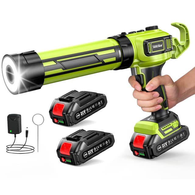 Taskstar Kartuschenpresse Akku mit 2 Akkus und LED-Licht, Akku Silikonpistole Kompatibel mit Makita 18V Akkus für 300ml-Kartuschen zum Verstemmen und Abdichten(Grün) Mintgrün