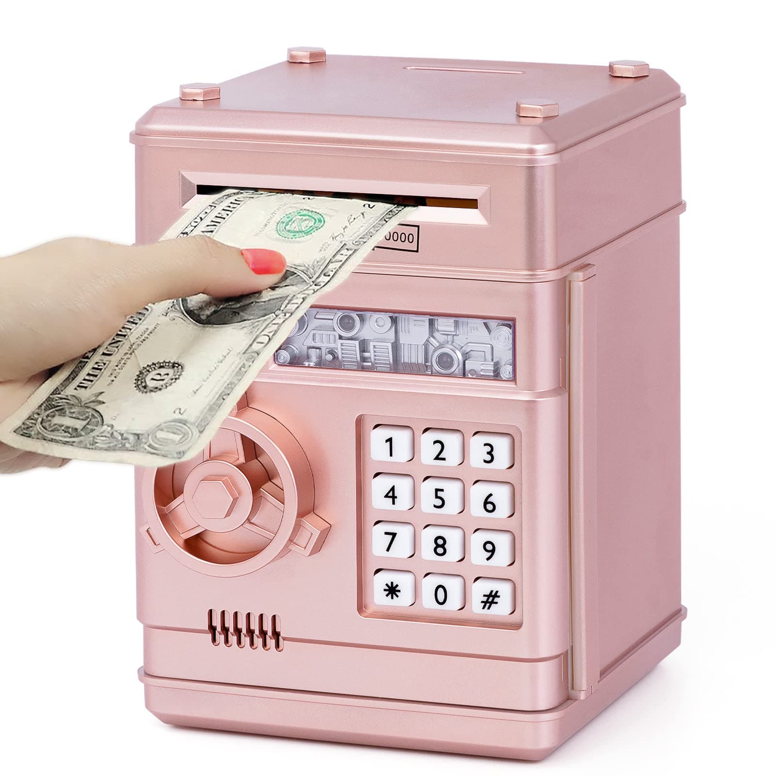 Highttoy ATM Elektronische Münze Geldbank Spardosen für Kinder Roségold