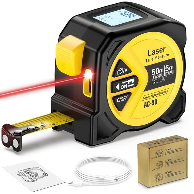 FNITAER Laser entfernungsmesser, 50 m laser messgerät entfernung,2 in 1 digitales maßband mit laser, Ft/m/in Umschaltung, Laser massband mit LCD-Display, Pythagoras/Abstand/Fläche/Volumen Messung 50m