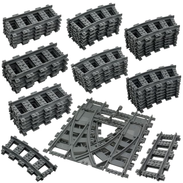 Hapoyxm 54 Stück City Eisenbahn Schienen for Train,Bausteine Zug Schienen Set mit 32 Kurven Schienen, 20 Gerade Schienen und 2 Weichenschienen Kompatibel mit dem Marktführer