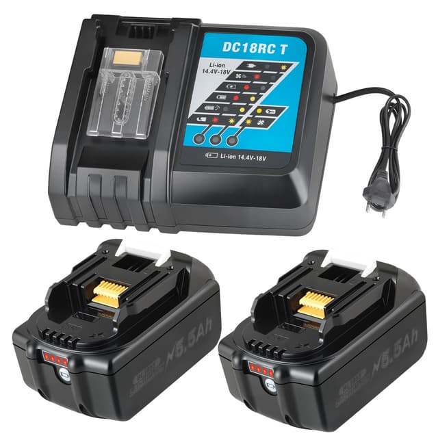 2 x 18V 5500mAh Replacement Battery for Makita Battery 18V Akku Ersatzakku mit DC18RC Ladegerät Kompatibel mit BL1860 BL1860B BL1855 BL1855B BL1850 BL1850B BL1860B DC18RC 2X Batteria +Ladegerät