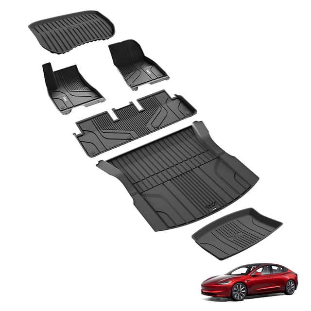 3W Tesla Model 3 Highland 2024-2025 6-teilig Fußmatten und Kofferraumwanne, TPE Allwetter Maßgeschneiderte Fussmatte 1-2 Reihen und Kofferraummatten Komplettset Tesla Model 3 Highland Autofußmatten 24-25 Model 3 Highland 6-teilig