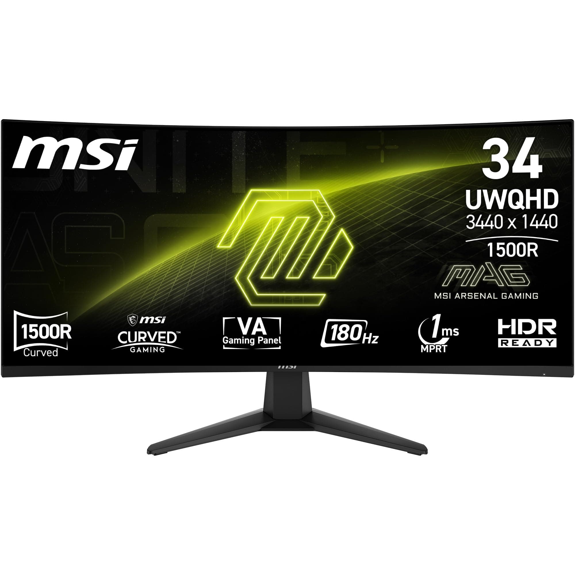 MSI MAG 346CQ 34-Zoll UWQHD Curved Gaming Monitor, 3440 x 1440, 1500R, VA, 180Hz, 1ms, HDR Ready, Eye Care, HDMI 2.0b, DP 1.4a, Frame-Less Design, Neigbar, Vesa kombatibel, Schwarz 34 Zoll 180 Hz UWQHD (3440 x 1440)