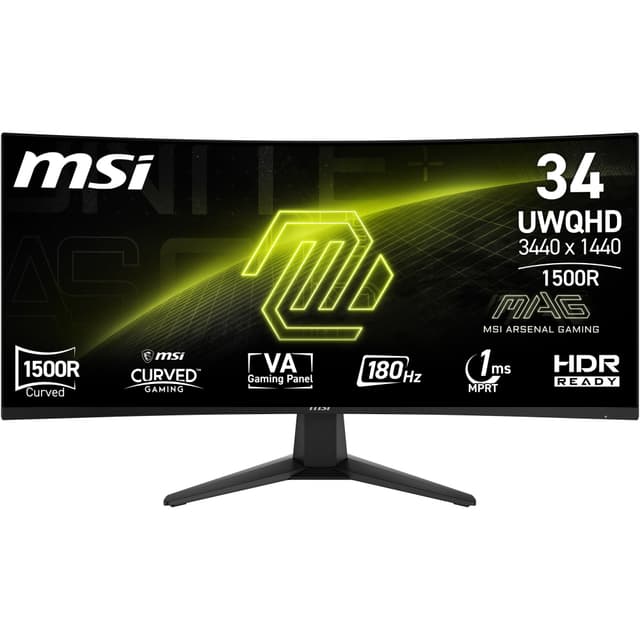 MSI MAG 346CQ 34-Zoll UWQHD Curved Gaming Monitor, 3440 x 1440, 1500R, VA, 180Hz, 1ms, HDR Ready, Eye Care, HDMI 2.0b, DP 1.4a, Frame-Less Design, Neigbar, Vesa kombatibel, Schwarz 34 Zoll 180 Hz UWQHD (3440 x 1440)