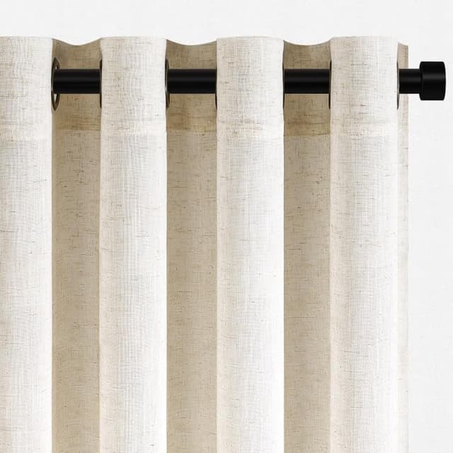 Topfinel Leinen Vorhänge Stores Gardinen mit Ösen für Wohnzimmer Schlafzimmer Modern Boho Natur Vorhang Halbtransparent Ösenvorhang Ösenschal Transparent 140x225 cm (B x H) Vorhang Beige 2er Set H225 x B140 cm (2er Pack) Natür Leinen 2