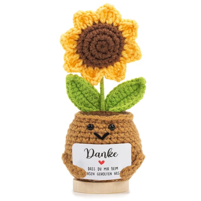 Dankeschön Geschenke, Danke DASS du Mir Beim Wachsen Geholfen Hast Glücksbringer,Handgemachter Gestrickte Sonnenblume Danke Geschenk für Lehrer Kollegen Freunde und Familie (Sunflower)