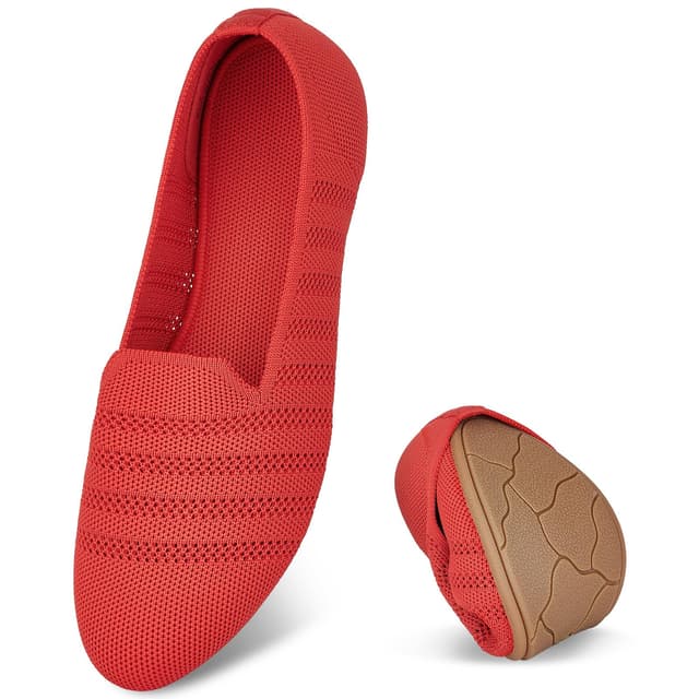 Puxowe Damen Ballerina Slip On Strick Kleid Flache Schuhe Pumps Bequem Ballerinas für Damen Runde Zehe