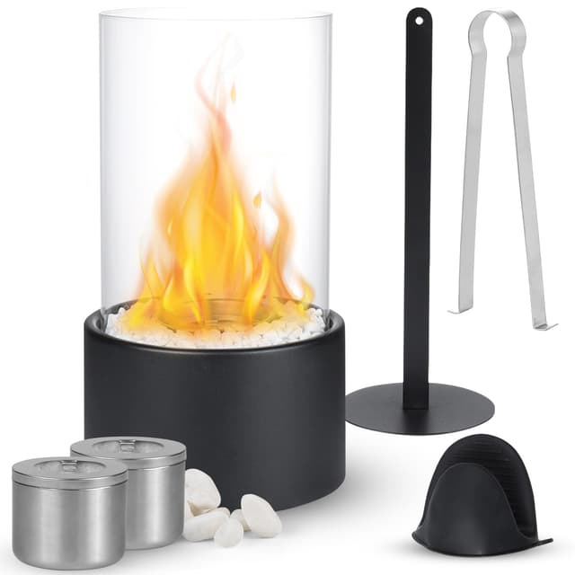 Dreamhigh® Kamin, Tischkamin Indoor, Tischfeuer für Indoor & Outdoor mit Deko Steinen, Tragbare Bio Feuerstelle, Unendliche Brenndauer Schwarz 3