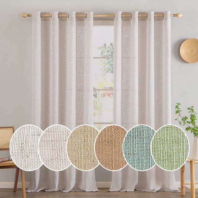 MIULEE Gardinen Vorhänge mit ösen Voile Vorhang kurz Modern Leinenoptik Halbtransparent Ösenvorhang für Wohnzimmer Kinderzimmer Raumteiler 2er Set Natural Linen Weiß 245x140 cm H245 x B140 cm (2er Pack) Natural Linen Weiß