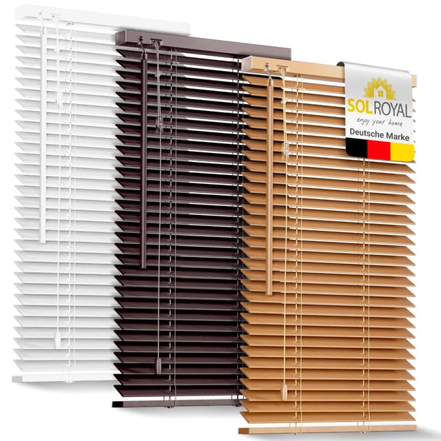 Sol Royal Holzjalousie SolDecor JH3 Jalousie aus Holz in Eichenoptik - 90x160 cm Tür- und Fensterjalousie Holz umweltschonend produziert - Jalousien Blickschutz Fenster 3,5 cm breite Lamellen B90 x H160 cm Eichenoptik