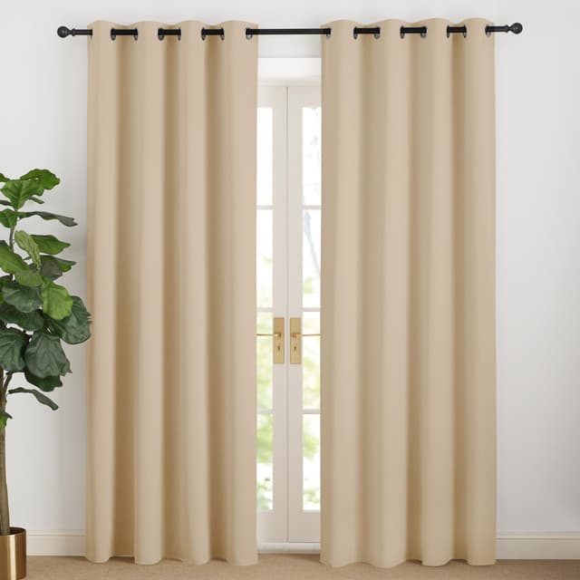 NICETOWN Vorhänge Blickdicht Beige Dicker Vorhang Gegen Kälte Gardinen 200 cm Lang Lichtundurchlässige Vorhänge mit Ösen Übergardinen Wohnzimmer Modern 2er Set, Biscotti Beige H200 x B140 cm H200 x B140 cm (2er Pack) Biscotti Beige