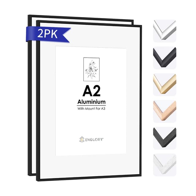 ENGLORY 2 Pack Bilderrahmen A2, Bilderrahmen A2 Schwarz Metall Aluminium Fotorahmen 42 x 59,4 cm Rahmen für Fotos, Bilder, Poster，Groß Collage Alu | Schwarz A2(42x59,4cm) / 2 Sätze