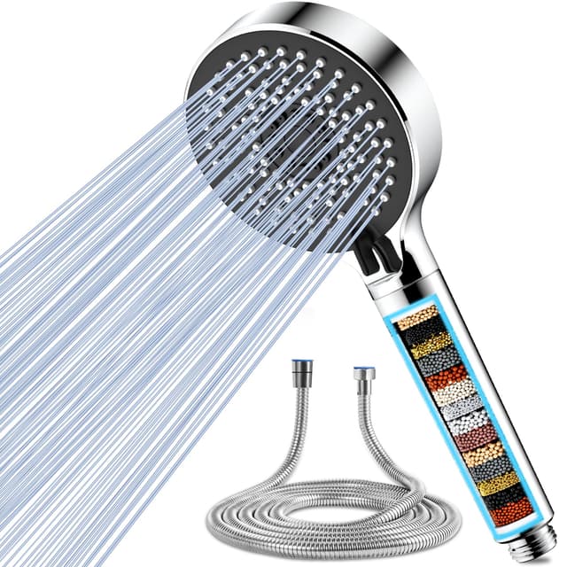 Magichome Duschkopf mit Schlauch,Duschkopf mit Filter mit 20 Lagen Filtration Handbrause Filter 5 Strahlarten, Wassersparende und Druckerhöhende Duschbrause Ersatz-Filterpatronen Schwarz mit Schlauch 2