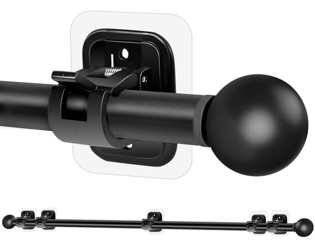 Gardinenstange halterung Ohne Bohren 77-225 cm, Vorhangstange ohne Bohren, Ausziehbar gardinenstangenhalter Schwarz, curtain rod Edelstahl, Schlafzimmer, Wohnzimmer, Küche, Badezimme, und Wohnmobil 77-225cm