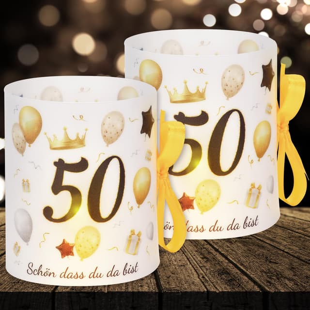 16 Windlichter Tischdeko Deko 50 Geburtstag Mann Frau 50 Geburtstag Tischdeko für Partys, Taufen, Kommunionen, Konfirmationen, Bar/Bat Mitzvahs Teelicht oder Kerzen Deko (mit farbigen Seilen) Alles Gute Zum 50. Geburtstag.