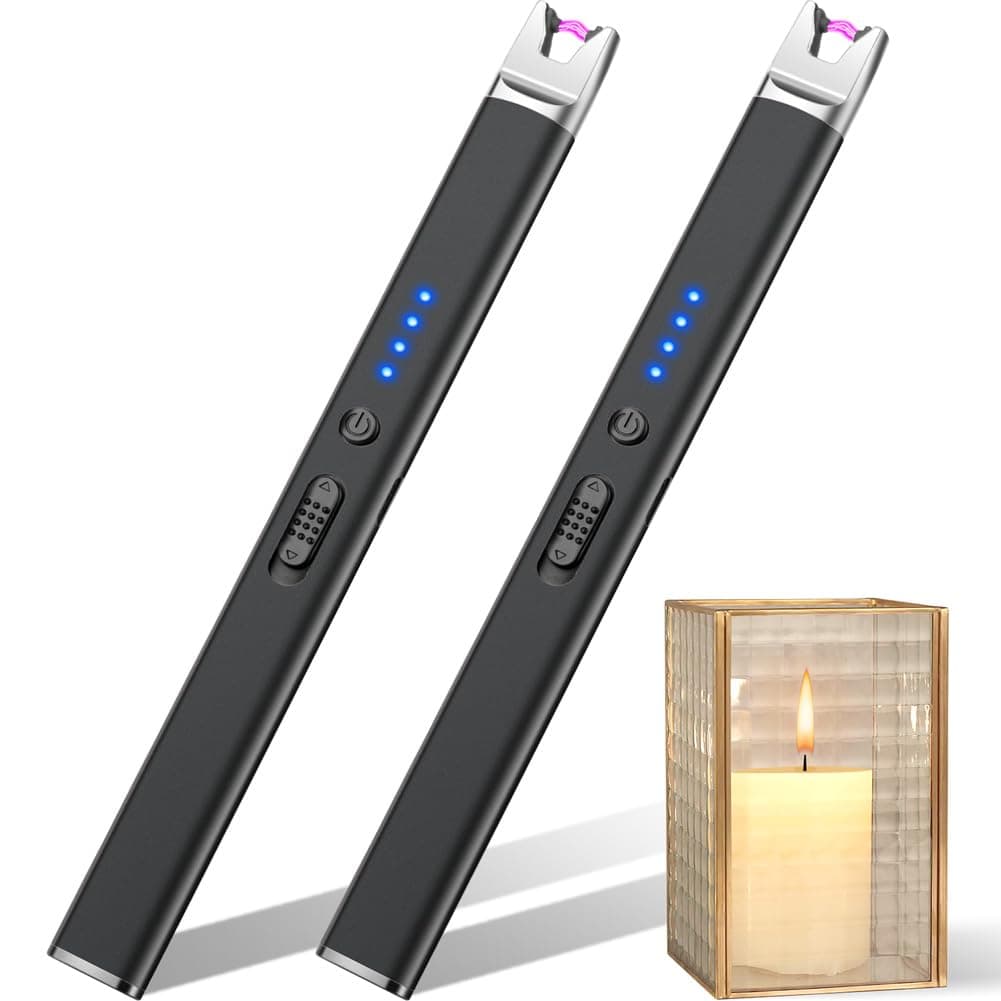 LcFun Lichtbogen Feuerzeug Elektrisch Stabfeuerzeug USB Aufladbar Elektrisches Feuerzeug Winddichtes Elektro Kerzenanzünder Plasma Feuerzeuge für Kerzen Anzünden, Gasherd (2 Stück Schwarz) Schwarz+schwarz