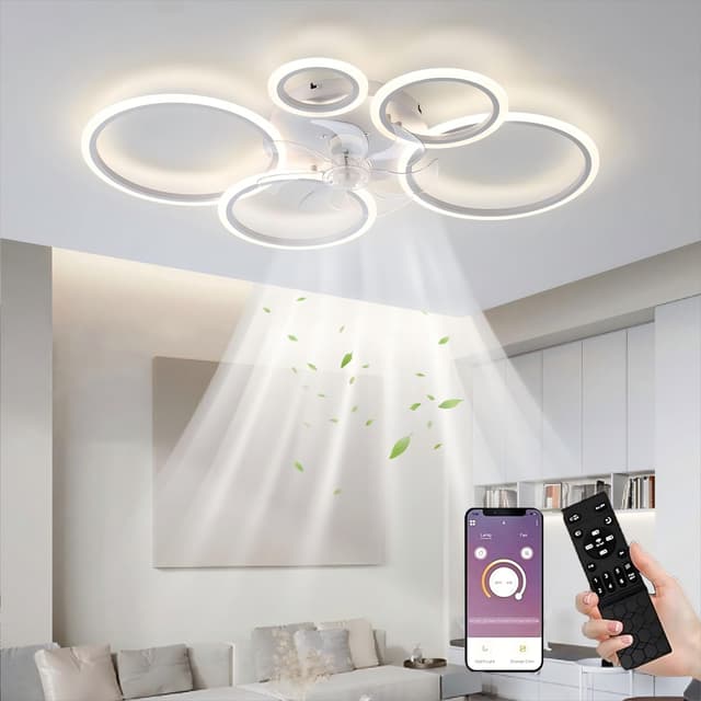 LED Deckenventilator mit Beleuchtung, 100CM Lampe mit Ventilator Und Fernbedienung APP, 80W Deckenlampe Mit Ventilator Deckenventilator mit Licht, Ceiling Fan Für Schlafzimmer Wohnzimmer,Weiß Weiß 100cm