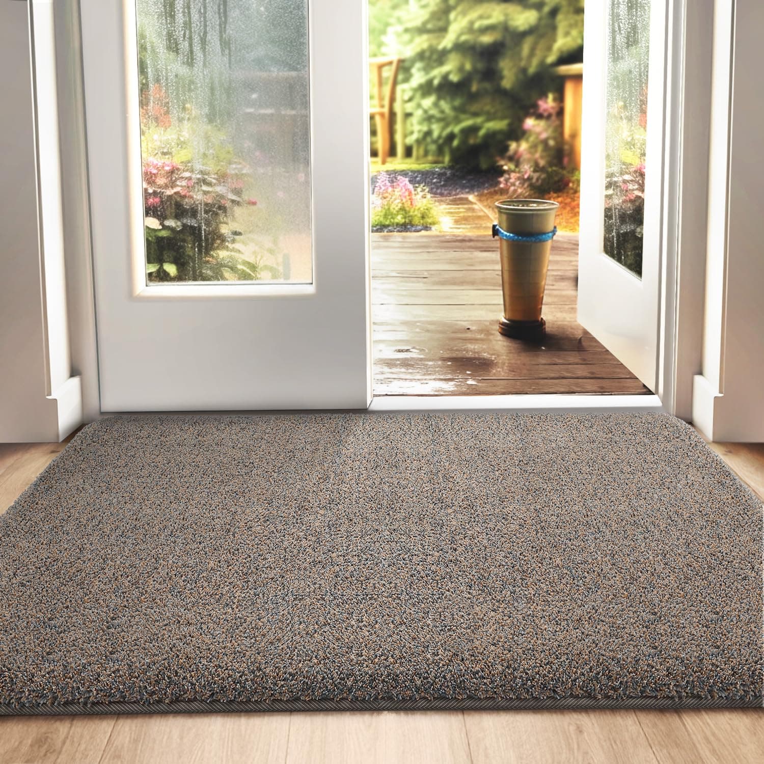 DEXI Fußmatte Innen 50 x 80 cm, rutschfeste Schmutzfangmatte, Maschinenwaschbare Fussmatte, Saugstarke Türmatte, Sauberlaufmatte, Eingangsteppich für Hund, Haustür & Flur, Braun-blau 50 x 80 cm (Rechteckig) Braun-blau