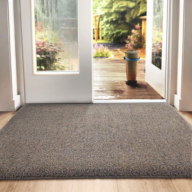 DEXI Fußmatte Innen 50 x 80 cm, rutschfeste Schmutzfangmatte, Maschinenwaschbare Fussmatte, Saugstarke Türmatte, Sauberlaufmatte, Eingangsteppich für Hund, Haustür & Flur, Braun-blau 50 x 80 cm (Rechteckig) Braun-blau