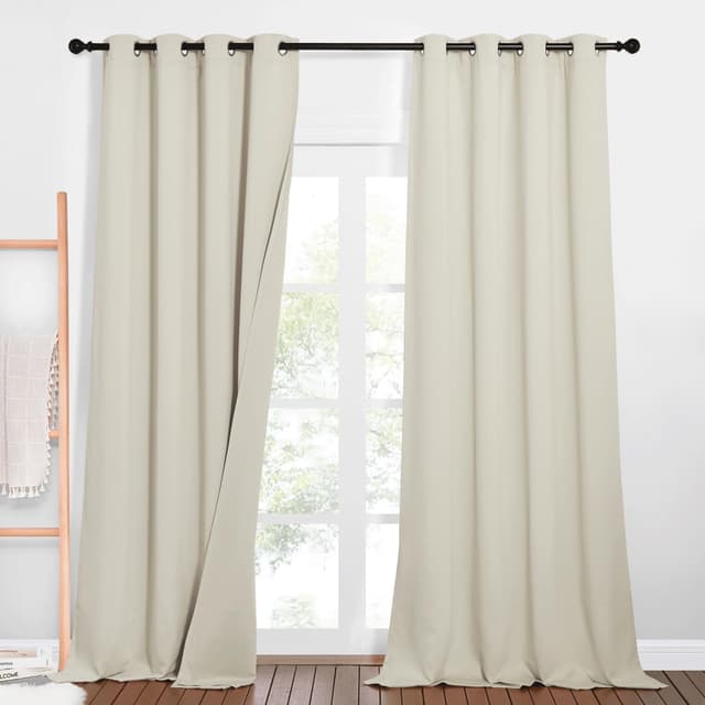 PONY DANCE Dreilagige Blickdichte Vorhänge Schallschutz Vorhang mit Abnehmbarem Filzfutter 2er Set H 240 x B 132 cm Abdunkelnde Gardinen mit Ösen Thermovorhänge Hitzeschutz, Hellbeige H240 x B132 cm (2er Pack) Dreilagig | Hellbeige 2