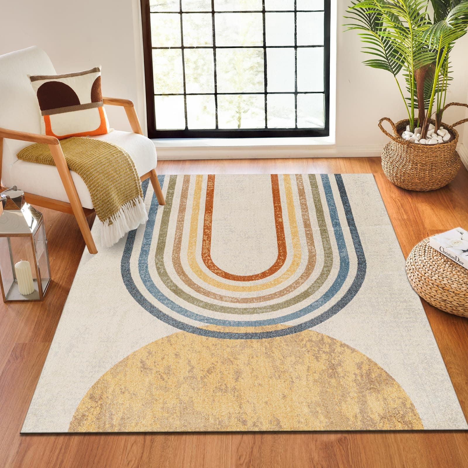 Livabliss Asuncion Vintage 160x213 cm – Waschbar in der Maschine, Boho Style mit orientalischem Muster in Elfenbein & Gelb, Für Wohnzimmer, Schlafzimmer & Küche