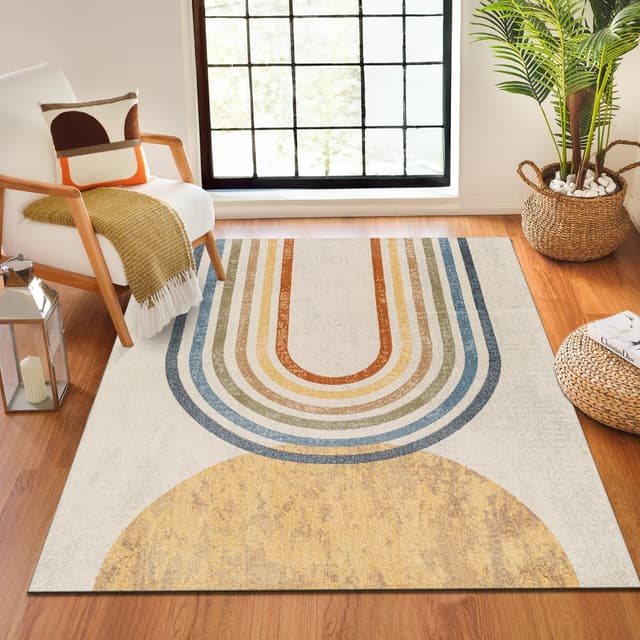 Livabliss Asuncion Vintage 160x213 cm – Waschbar in der Maschine, Boho Style mit orientalischem Muster in Elfenbein & Gelb, Für Wohnzimmer, Schlafzimmer & Küche