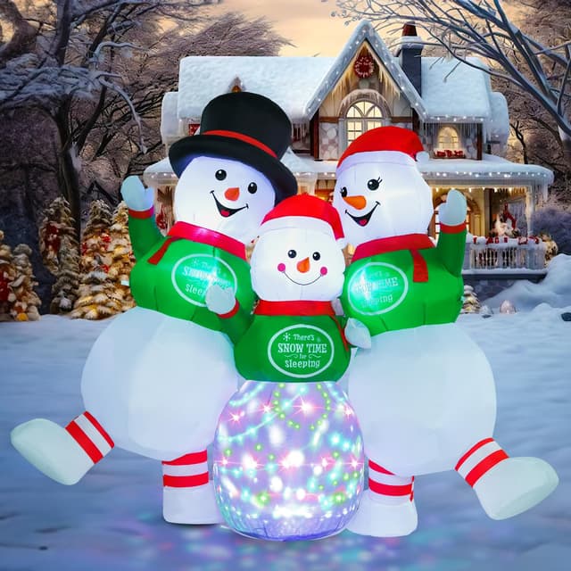 6.5FT/2M Aufblasbare Weihnachtsfiguren Schneemann Familie, Rotierendes LED-Licht Gartendekoration Weihnachtsmann Aufblasbar Innen und Außen Verbesserte Weihnachtsmann Weihnachtsdekoration Schneemänner-3
