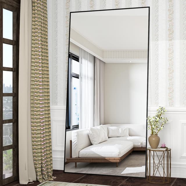 CASSILANDO 180x80cm Standspiegel, Schwarz Boden großer Spiegel, stehender Spiegel, gegen Wand für Schlafzimmer, Verkleidung und an der Wand befestigter dünner Rahmen Spiegel, Schwarz 180L x 80B cm Schwarz