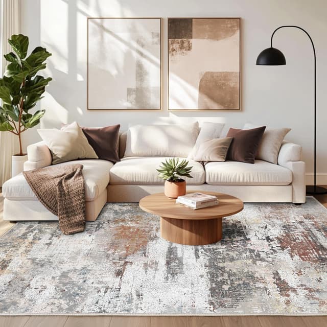 Chicnix Teppich Wohnzimmer Kurzflor, Schlafzimmerteppich Waschbar rutschfest Weich, Moderner Abstraktem Teppich 140x200 für Schlafzimmer Kinderzimmer Büro Esszimmer, Grau Rost Beige Abstraktes Malerei | Grau Rost Beige 140 x 200 cm