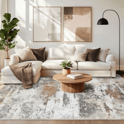 Chicnix Teppich Wohnzimmer Kurzflor, Schlafzimmerteppich Waschbar rutschfest Weich, Moderner Abstraktem Teppich 140x200 für Schlafzimmer Kinderzimmer Büro Esszimmer, Grau Rost Beige Abstraktes Malerei | Grau Rost Beige 140 x 200 cm