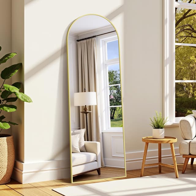 WOLIBEER Großer Ganzkörperspiegel 161x52 cm XXL Standspiegel und Wandspiegel mit Goldrahmen aus Aluminium Sicherer Stabiler Deko-Spiegel für Wohnzimmer Schlafzimmer Flur Schmink Gold 161L x 52B cm