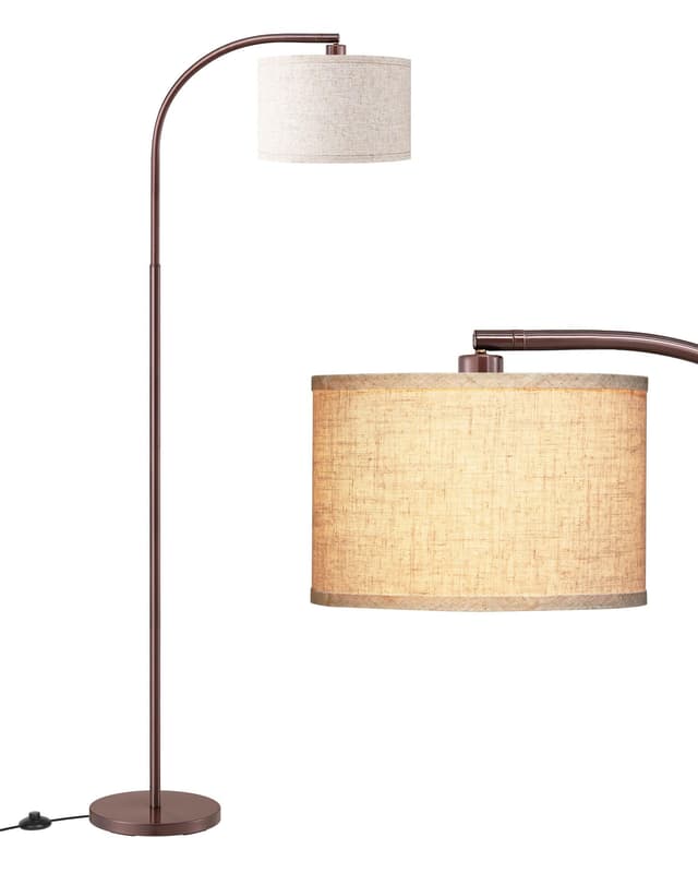 EDISHINE Stehlampe Wohnzimmer, 161cm Bogenlampe mit Verstellem Beigen Leinen-Lampenschirm & Fußschalter, mit E27 LED-Glühbirne, Leselampe Schlafzimmer, Stehleuchte Modern für Kinderzimmer, Braun