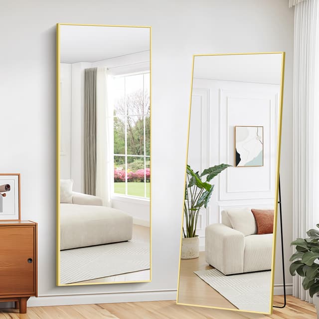 WOLIBEER Großer Ganzkörperspiegel 179 x 65 cm, Ganzkörperspiegel mit Aluminium Rahmen Goldenem Rechteckiger Wandspiegel Standspiegel, Spiegel für Schlafzimmer Wohnzimmer Ankleidezimmer Flur Gold 179L x 65B cm