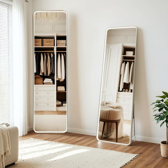 Clevich Ganzkorperspiegel mit LED-COB Leuchten, 150x40cm, Alu-Rahmen – Großformatiger Standspiegel/Wandspiegel in voller Länge für Schlafzimmer & Ankleidezimmer, zum Stehen und Hängen 150L x 40B cm