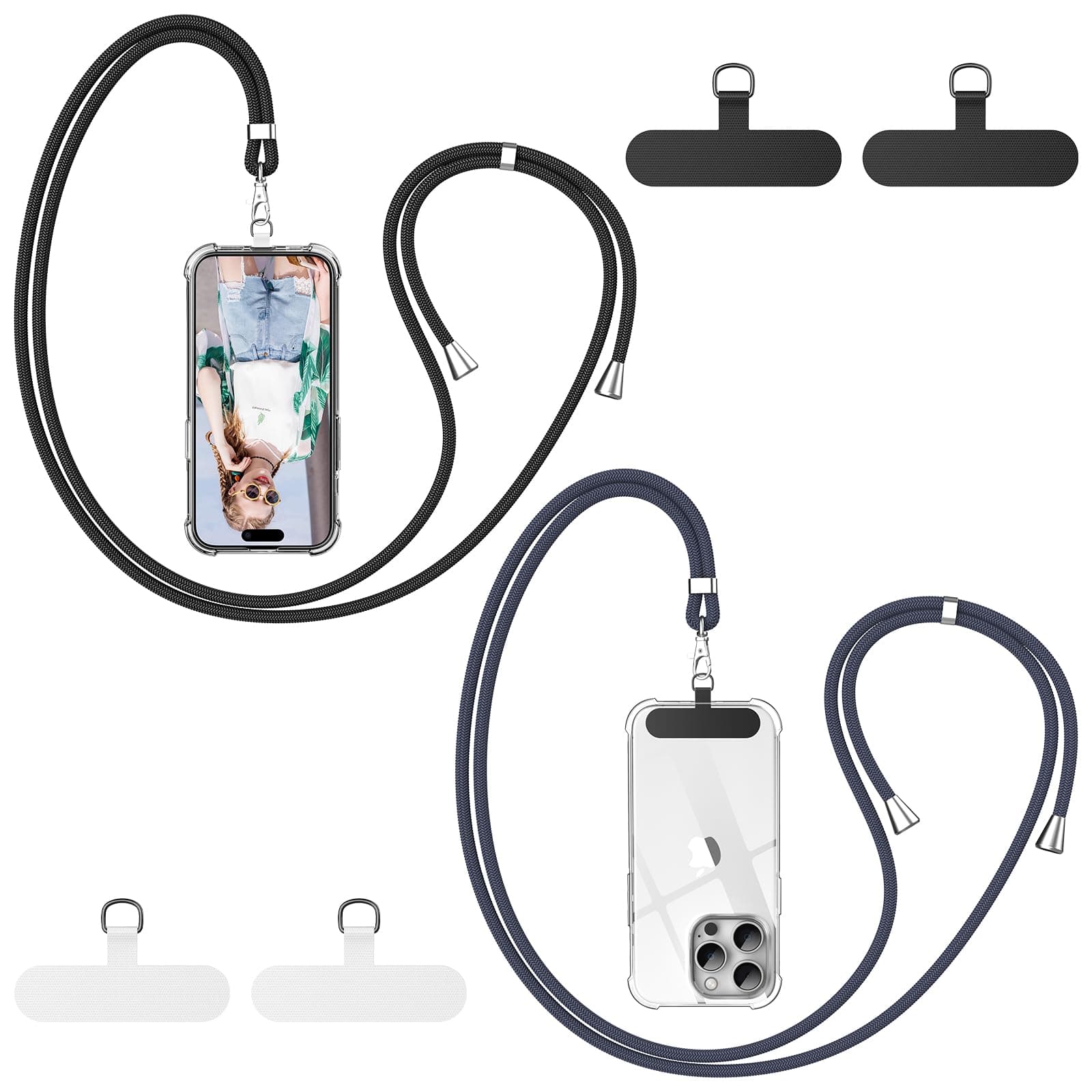 caslord Handyband Universal, 2 Stück Handyband und 4 Universelles Pad, Handyband mit Hülle kombinierbar, Einstellbar und Abnehmbar - Schwarz+Dunkelgrau