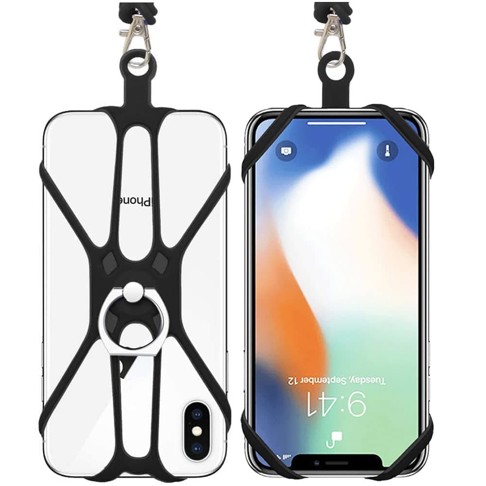 Kinizuxi 2 Stück Handy Lanyard mit Handyring, Silikon Handykette Universal Zum Umhängen Handy band Schlaufe Handy Kordel Handyschnur für iPhone Samsung Huawei und Mehr (Schwarz)