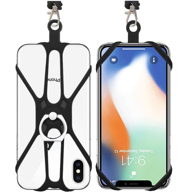 Kinizuxi 2 Stück Handy Lanyard mit Handyring, Silikon Handykette Universal Zum Umhängen Handy band Schlaufe Handy Kordel Handyschnur für iPhone Samsung Huawei und Mehr (Schwarz)