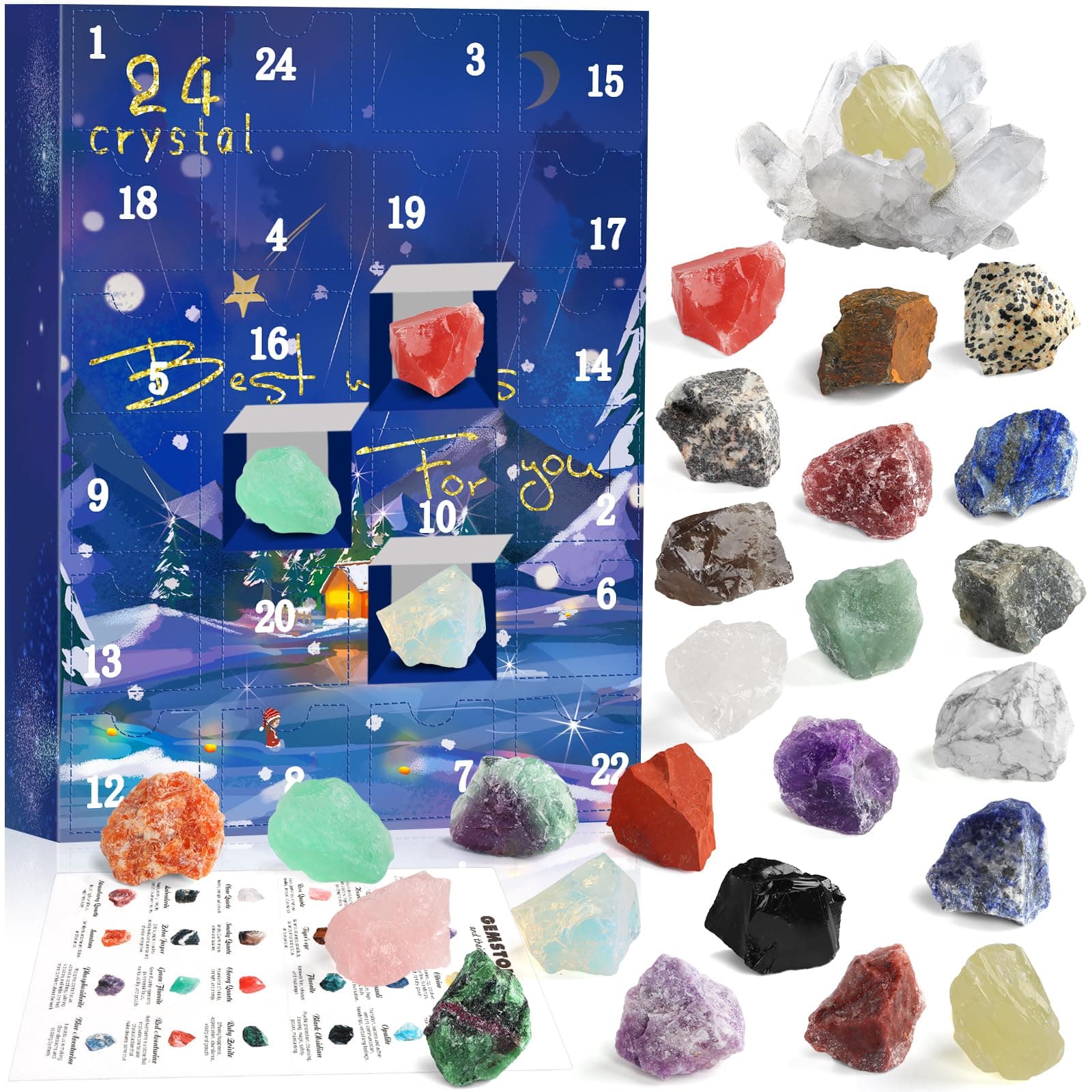 Adventskalender 2025 Kristalle für Kinder, 24 Natürlichen Kristalle Mineralien Edelsteine Weihnachten Countdown Adventskalender, Edelstein Christmas Adventskalender Advent Countdown Calendar Geschenk #2
