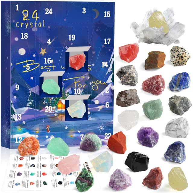 Adventskalender 2025 Kristalle für Kinder, 24 Natürlichen Kristalle Mineralien Edelsteine Weihnachten Countdown Adventskalender, Edelstein Christmas Adventskalender Advent Countdown Calendar Geschenk #2