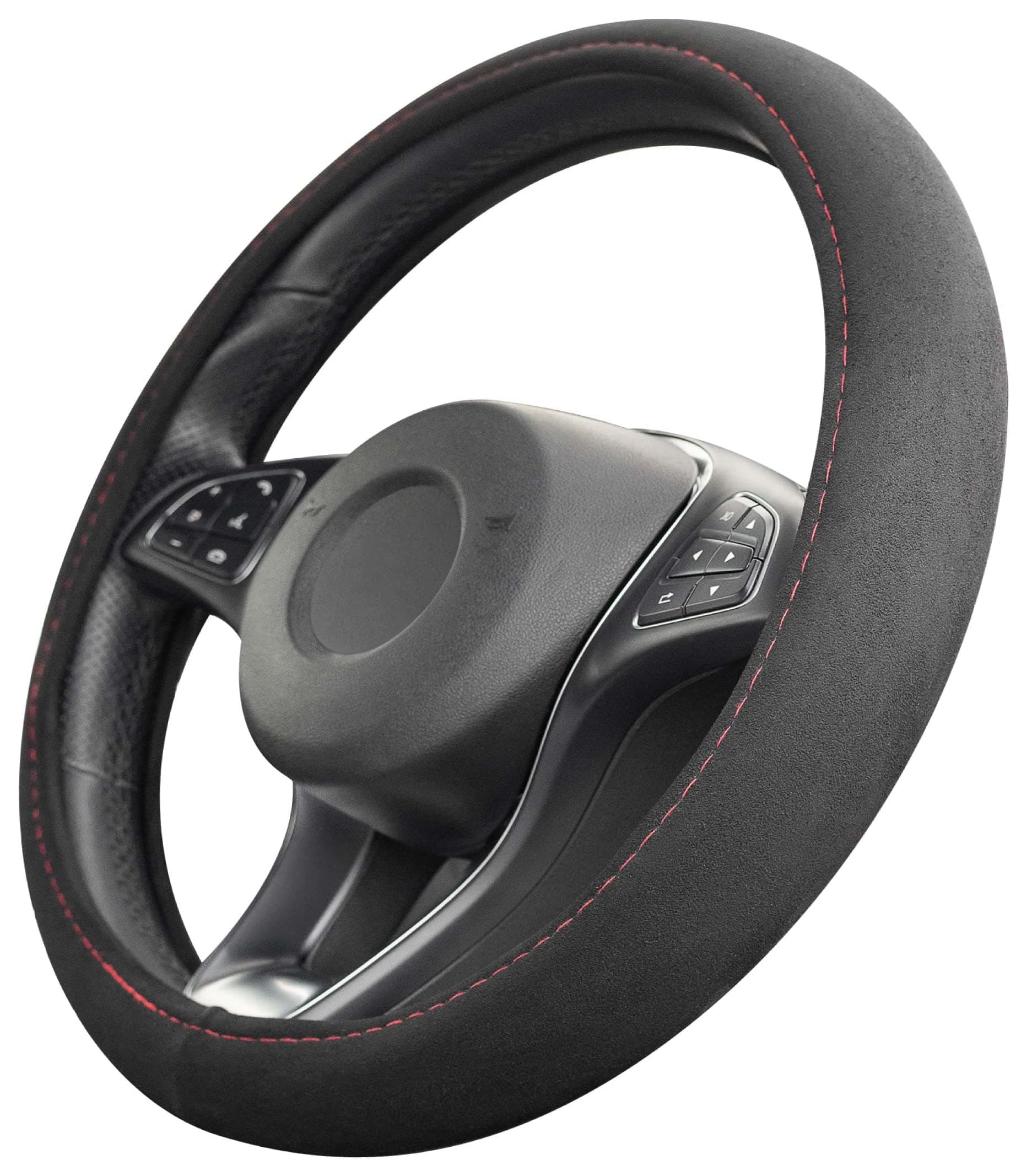 Upgrade4cars Lenkradbezug Rot Schwarz | Lenkradschutz in Universal Größe 37-39 cm | Lenkradhülle für Sommer & Winter | Autozubehör Innenraum