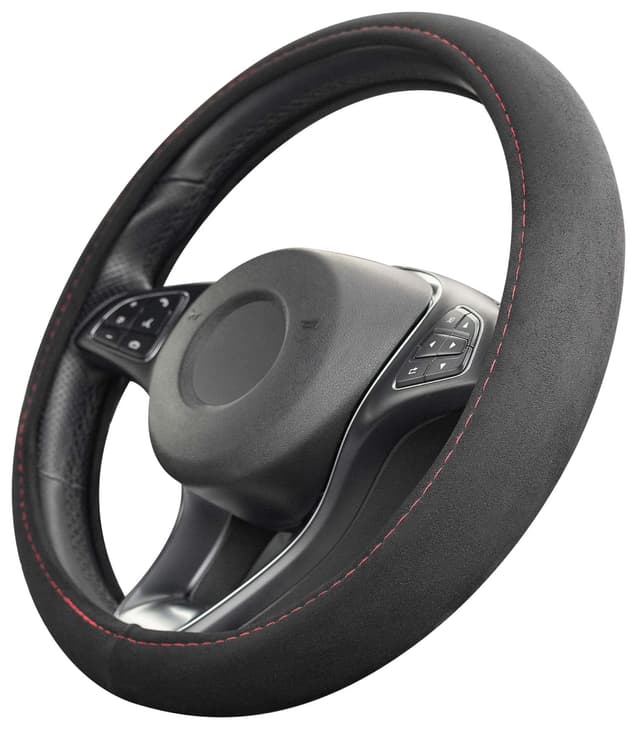 Upgrade4cars Lenkradbezug Rot Schwarz | Lenkradschutz in Universal Größe 37-39 cm | Lenkradhülle für Sommer & Winter | Autozubehör Innenraum