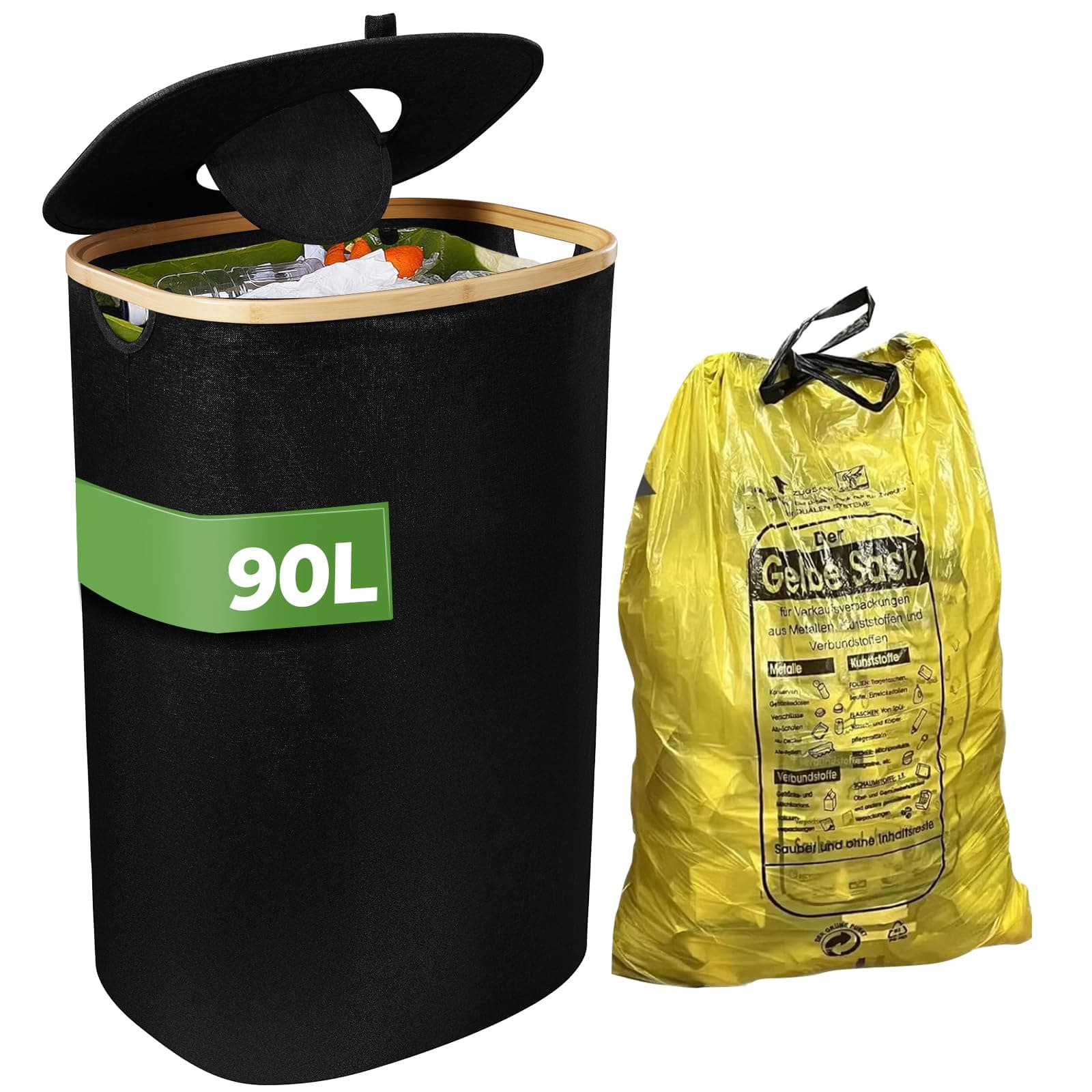 Bangleo Gelber Sack Ständer, Müllsackständer mit Clip, Ständer für gelben sack, Mülleimer 90 liter, Gelber Sack Behälter, Robust und Stabil für Mülltrennung Daheim（Schwarz) 1 stück (1er Pack)