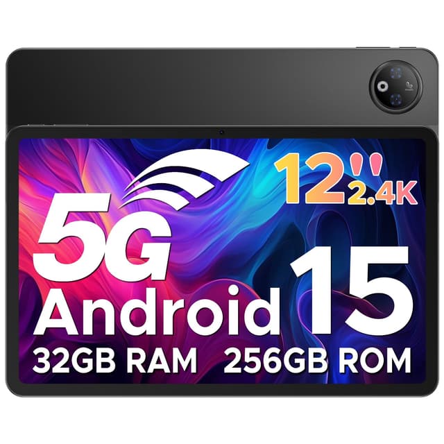 DOOGEE V Pad 5G Tablet 12 Zoll Android 15 Mediatek Dimensity 7050 Tablet 5G SIM Fähig 32GB RAM + 256GB ROM(2TB TF) 8800mAh 2.4K 90Hz Display Gaming Tablets mit SIM Card Slot, WiFi 6 Face ID/OTG/GPS Schwarz(V Pad)