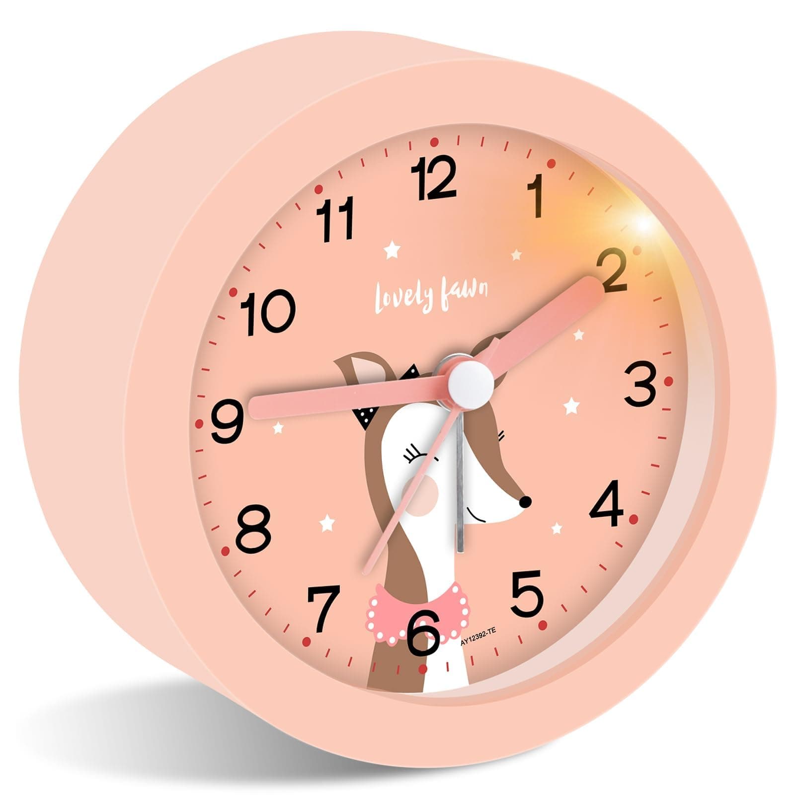 Ayybboo Wecker Kinder Ohne Ticken mit Snooze undNachtlicht,Kinderwecker Batteriebetrieben Lemwecker fürJungen und Madchen,Quarz Analog Wecker fur Kinder(Rosa)