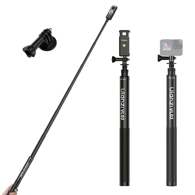 ULANZI VL02 2.7M Selfie Stick für Insta360 X5/X4/X3/GO 3S/ONE X2, Selfie Stick aus Kohlefaser für Gopro, DJI Osmo Pocket 3/Action 5 Pro, 1/4" Verlängerung, Längenverstellbar, Mit Handyclip