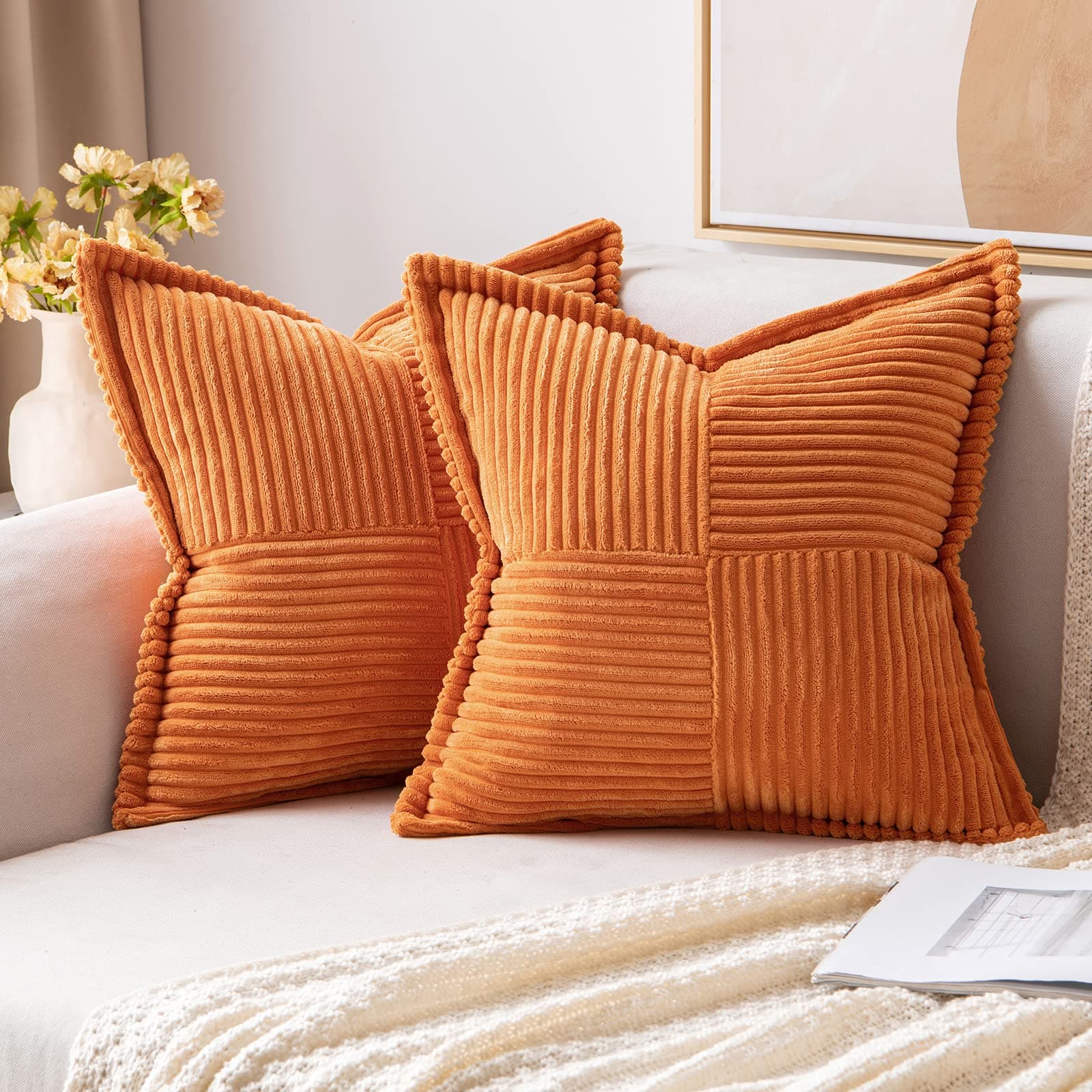 MIULEE 2er Set Kordsamt Kissenbezüge Samtkissen Weich Dekokissen Dekorativ Kissenbezug Modern Kissenhülle Sofakissen Zierkissen Couchkissen für Wohnzimmer Schlafzimmer Orange 45x45 cm 45 x 45 cm, 2 Stück Orange