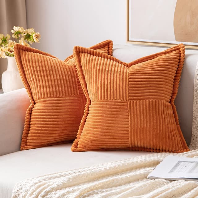 MIULEE 2er Set Kordsamt Kissenbezüge Samtkissen Weich Dekokissen Dekorativ Kissenbezug Modern Kissenhülle Sofakissen Zierkissen Couchkissen für Wohnzimmer Schlafzimmer Orange 45x45 cm 45 x 45 cm, 2 Stück Orange