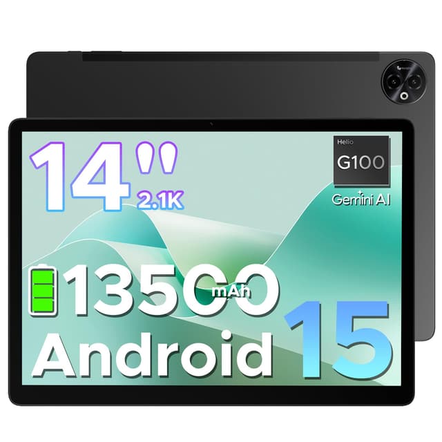DOOGEE Tab E3 Max Android 15 Tablet 14 Zoll Gemini AI 13500mAh Großer Akku Helio G100 Octa Core 32GB RAM+256GB ROM (2TB TF) 2.1K (2160 * 1440) Display Gaming Tablet, 16MP+8MP 4G LTE/5G WLAN/GPS/GMS TabE3Max(Schwarz) TABE3MAX