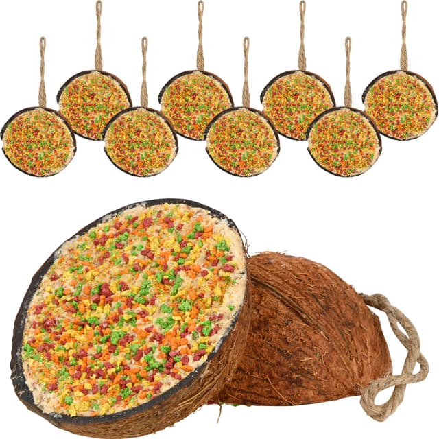 dobar® 10x gefüllte Kokosnusshälften zum Aufhängen - Vitamin-Vogelfutter gefüllte halbe Kokosnüsse - Fettfutter-Füllungen für Wildvögel - Wildvogelfutter 2 kg (1er Pack) eine Sorte