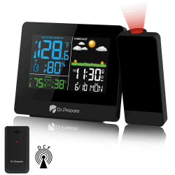 DR.PREPARE Projektionswecker Digitaler Wecker mit Projektion Wetterstation Wecker Projektionsuhr mit Außensensor zeigt Innen- und Außentemperatur für Schlafzimmer Büro Wohnzimmer Blau